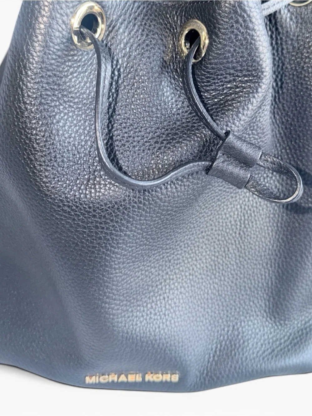 Michael Kors Black Pebbled Leather Bucket Shoulder Bag with Drawstring